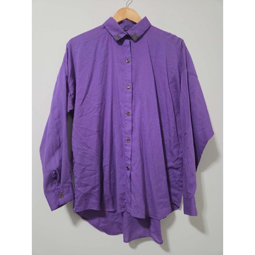 Vintage Advent Purple Button Down Shirt Filigree Collar Tips‎ Made in USA Size M